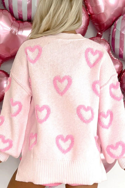 High - Low Heart Round Neck Long Sleeve Sweater - Rochelle's House LLC