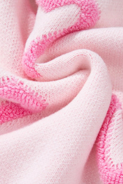 High - Low Heart Round Neck Long Sleeve Sweater - Rochelle's House LLC