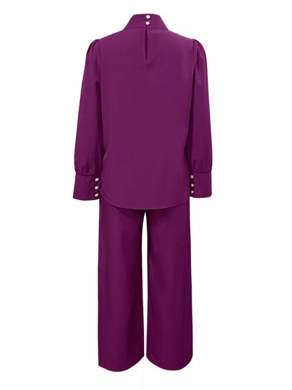 High Neck Asymmetric Top and Pants Set - Rochelle's House LLC