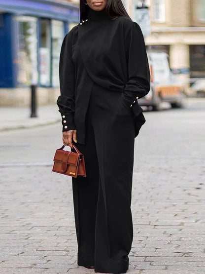 High Neck Asymmetric Top and Pants Set - Rochelle's House LLC