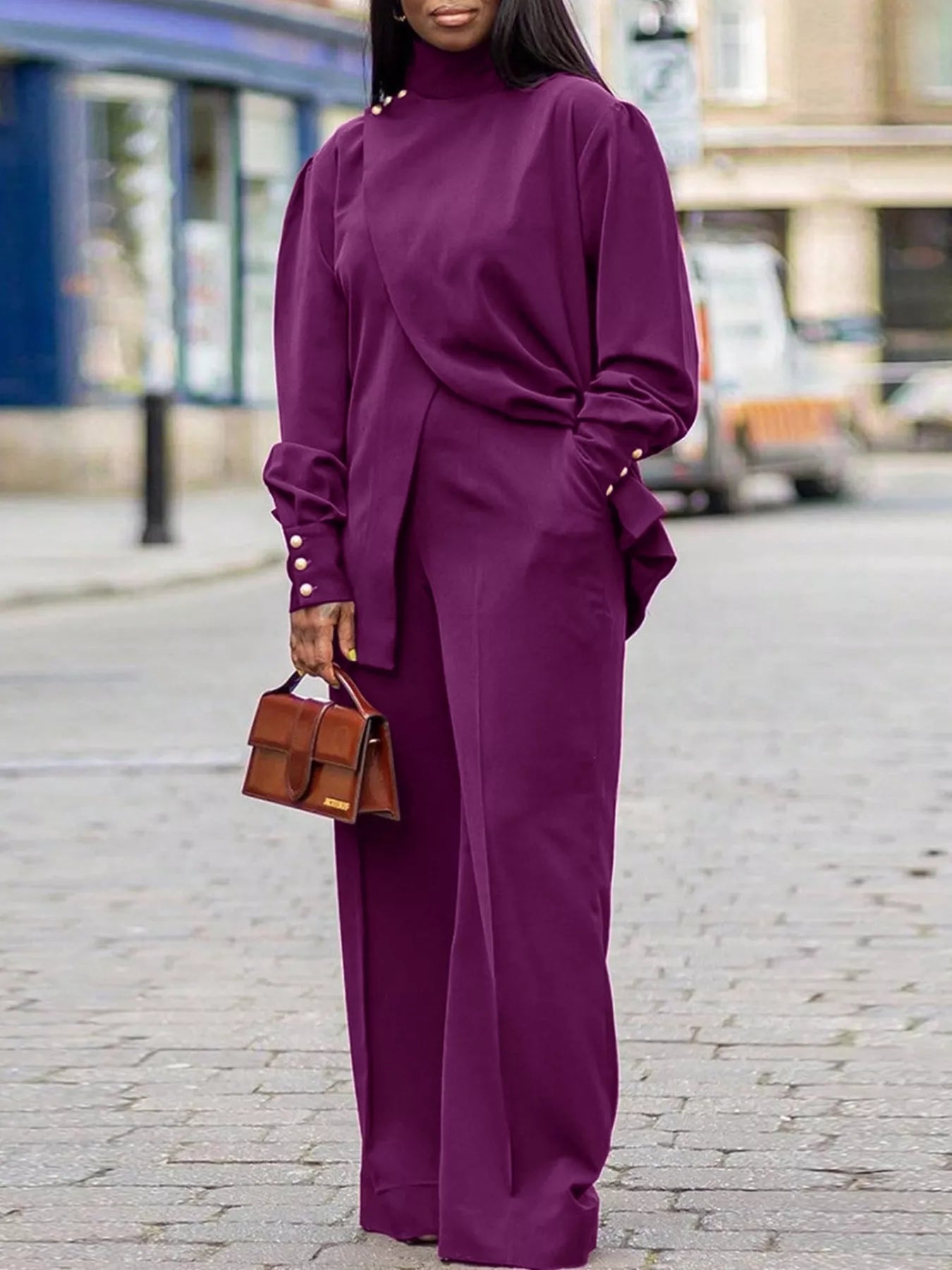 High Neck Asymmetric Top and Pants Set - Rochelle's House LLC