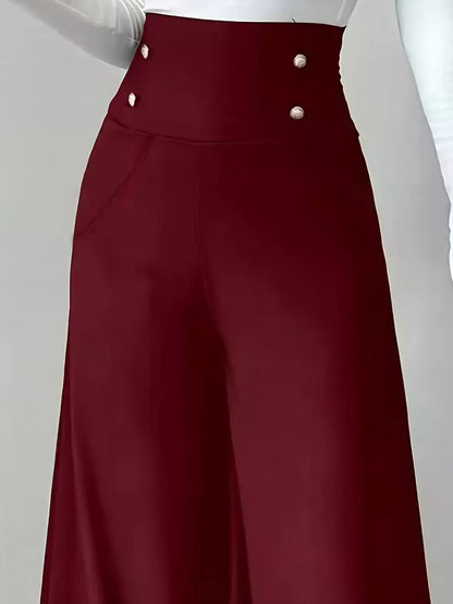 High Waist Wide Leg Button Decor Pants - Rochelle's House LLC