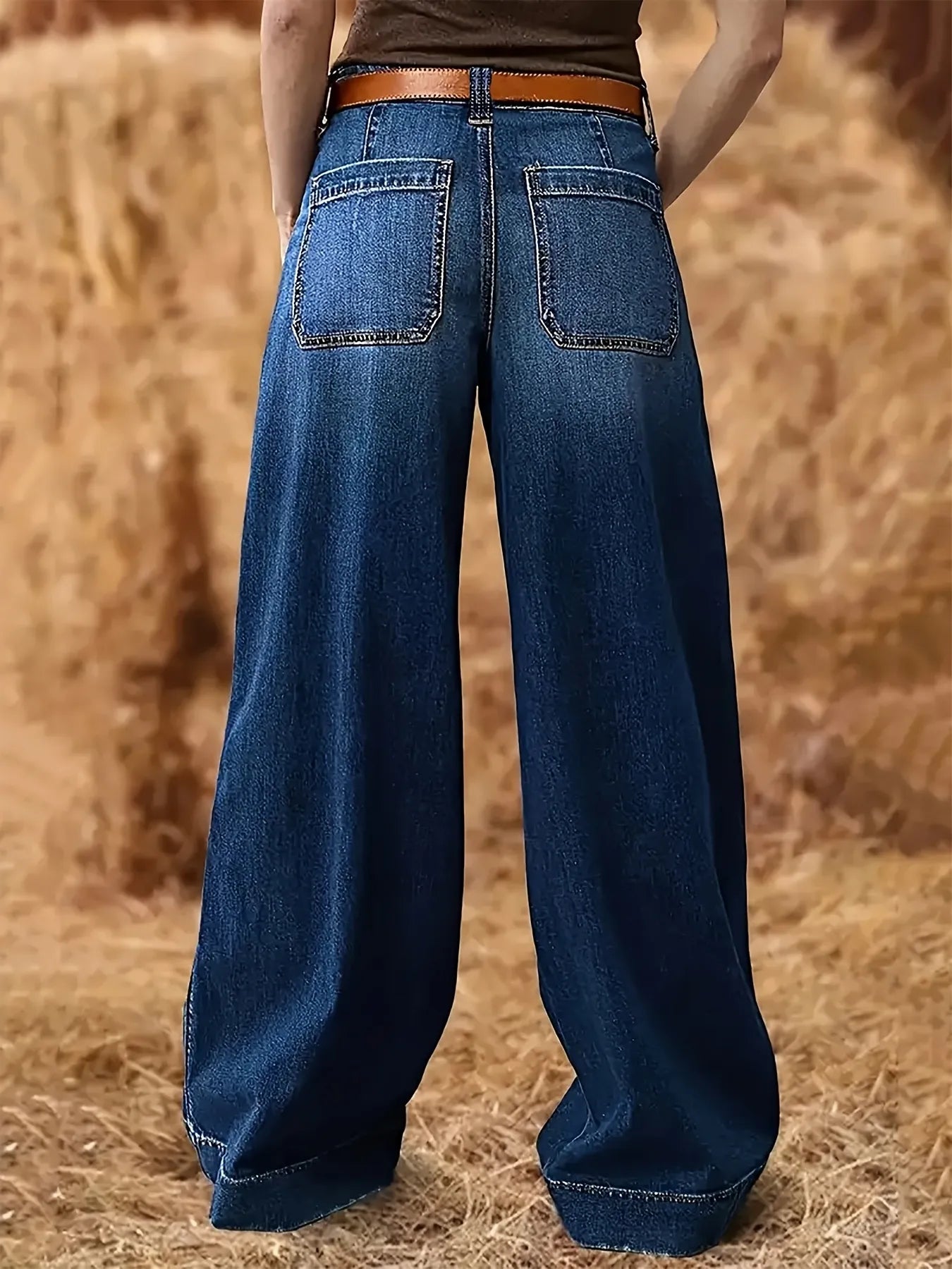 High Waist Wide Leg Wash Jeans - Rochelle's House LLC