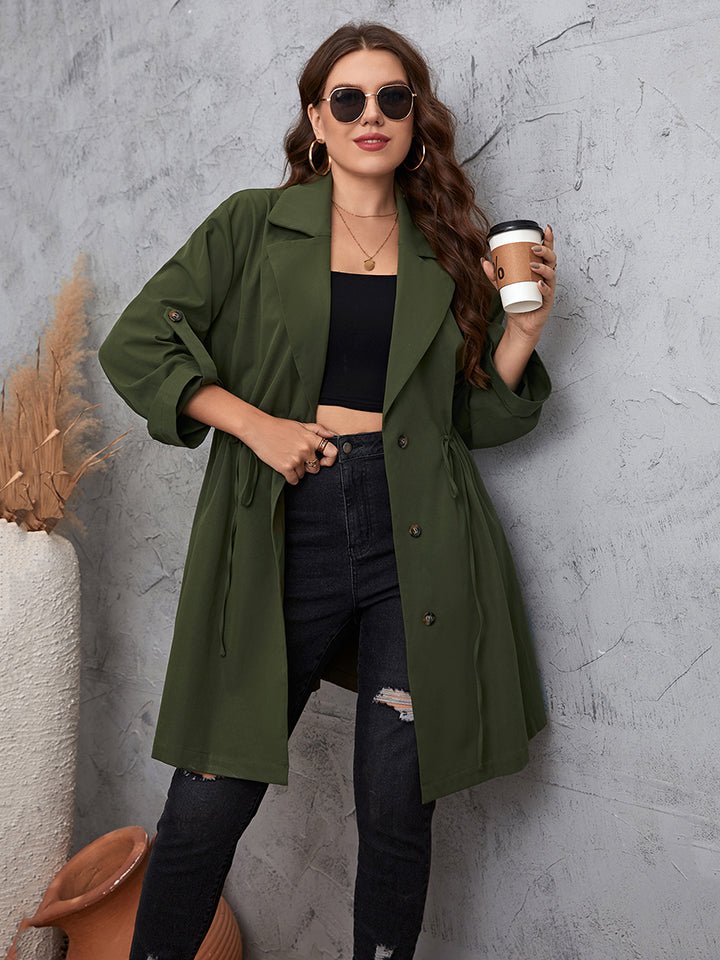 Honey Plus Size Lapel Collar Roll - Tab Sleeve Trench Coat - Rochelle's House LLC