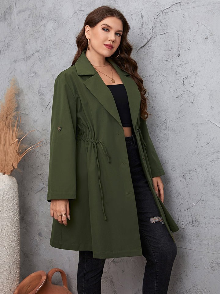 Honey Plus Size Lapel Collar Roll - Tab Sleeve Trench Coat - Rochelle's House LLC