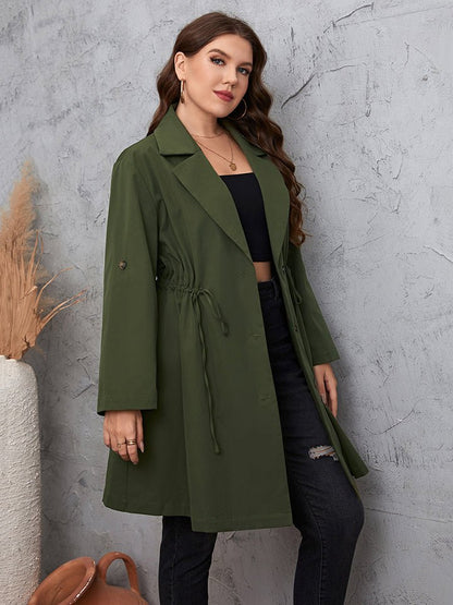 Honey Plus Size Lapel Collar Roll - Tab Sleeve Trench Coat - Rochelle's House LLC