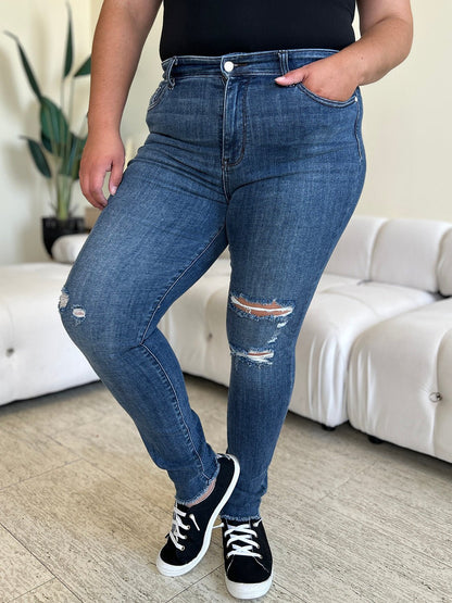 Judy Blue Full Size High Waist Distressed Skinny Jeans - Rochelle's House LLC