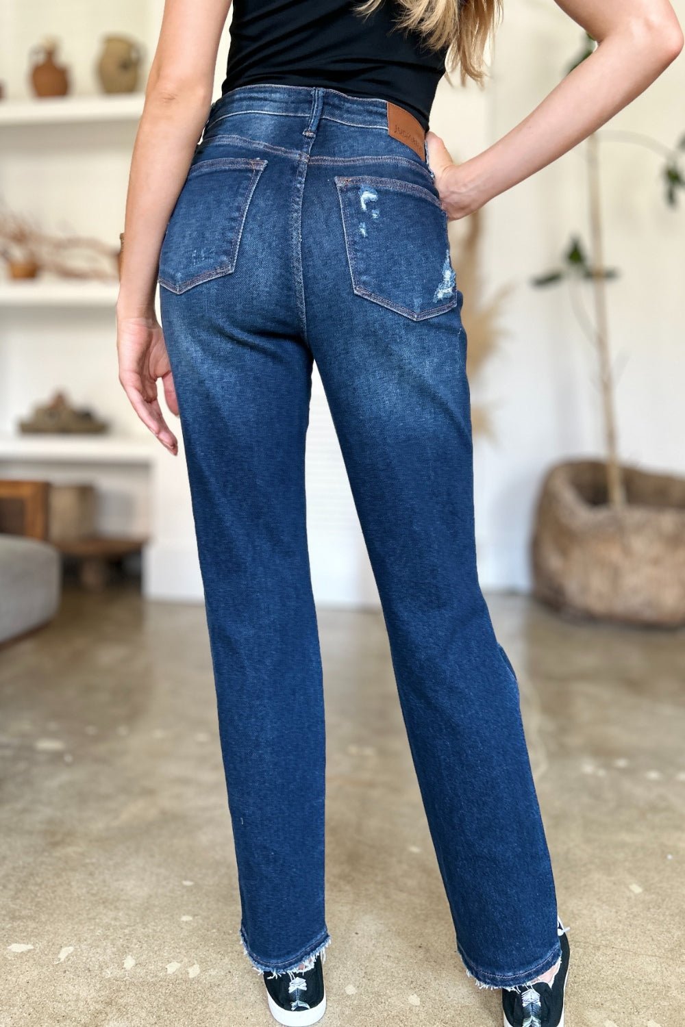 Judy Blue Full Size High Waist Rigid Magic Heavy Destroy Straight Jeans - Rochelle's House LLC