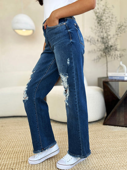 Judy Blue Full Size Mid Rise Distressed Raw Hem Jeans - Rochelle's House LLC
