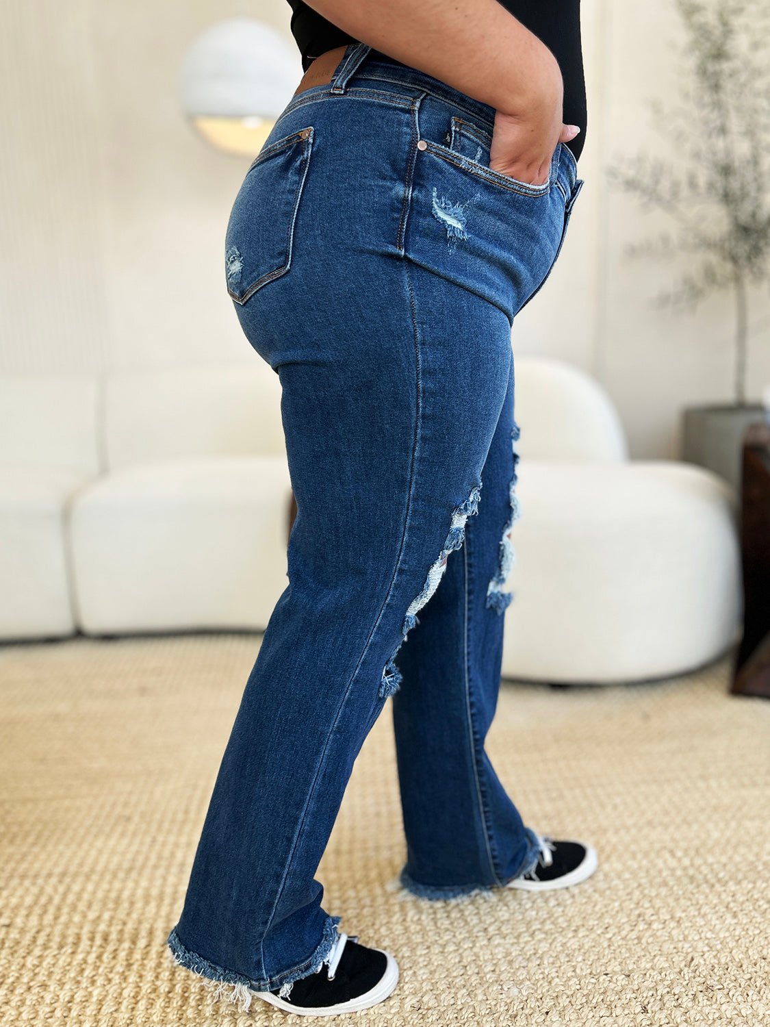 Judy Blue Full Size Mid Rise Distressed Raw Hem Jeans - Rochelle's House LLC