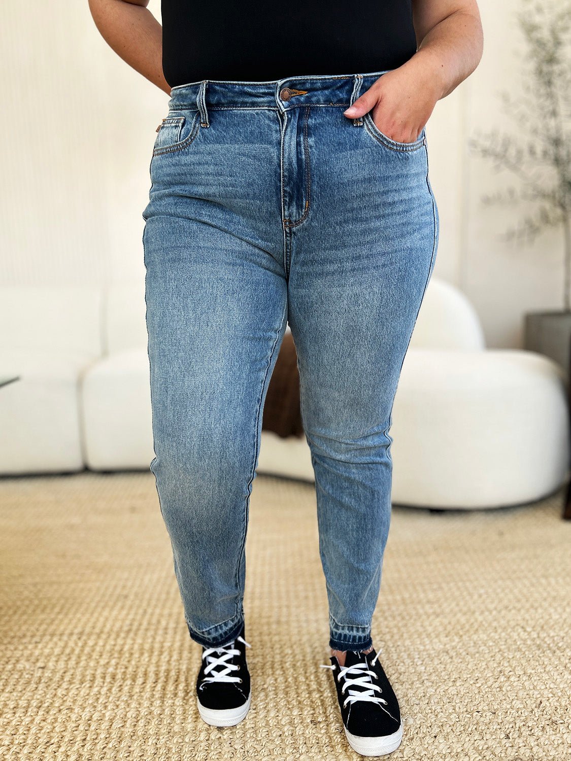 Judy Blue Full Size Mid Rise Rigid Magic Release Hem Jeans - Rochelle's House LLC