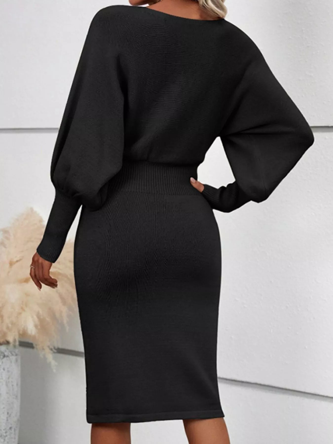 Lantern Sleeve Bodycon Sweater Dress - Rochelle's House LLC
