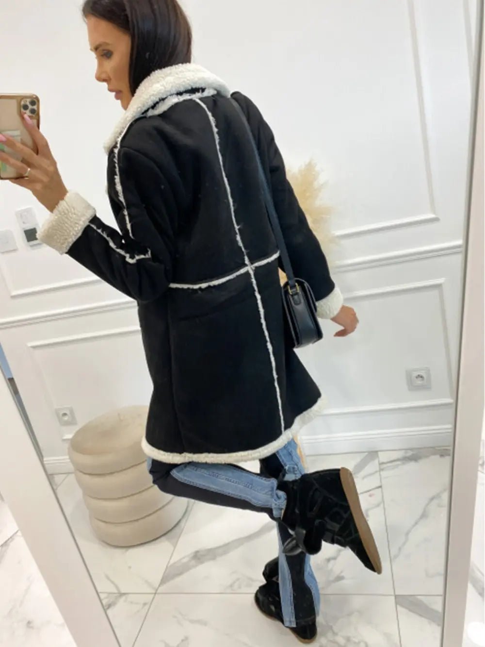 Lapel Collar Exposed Seam Buttoned Coat - Rochelle's House LLC