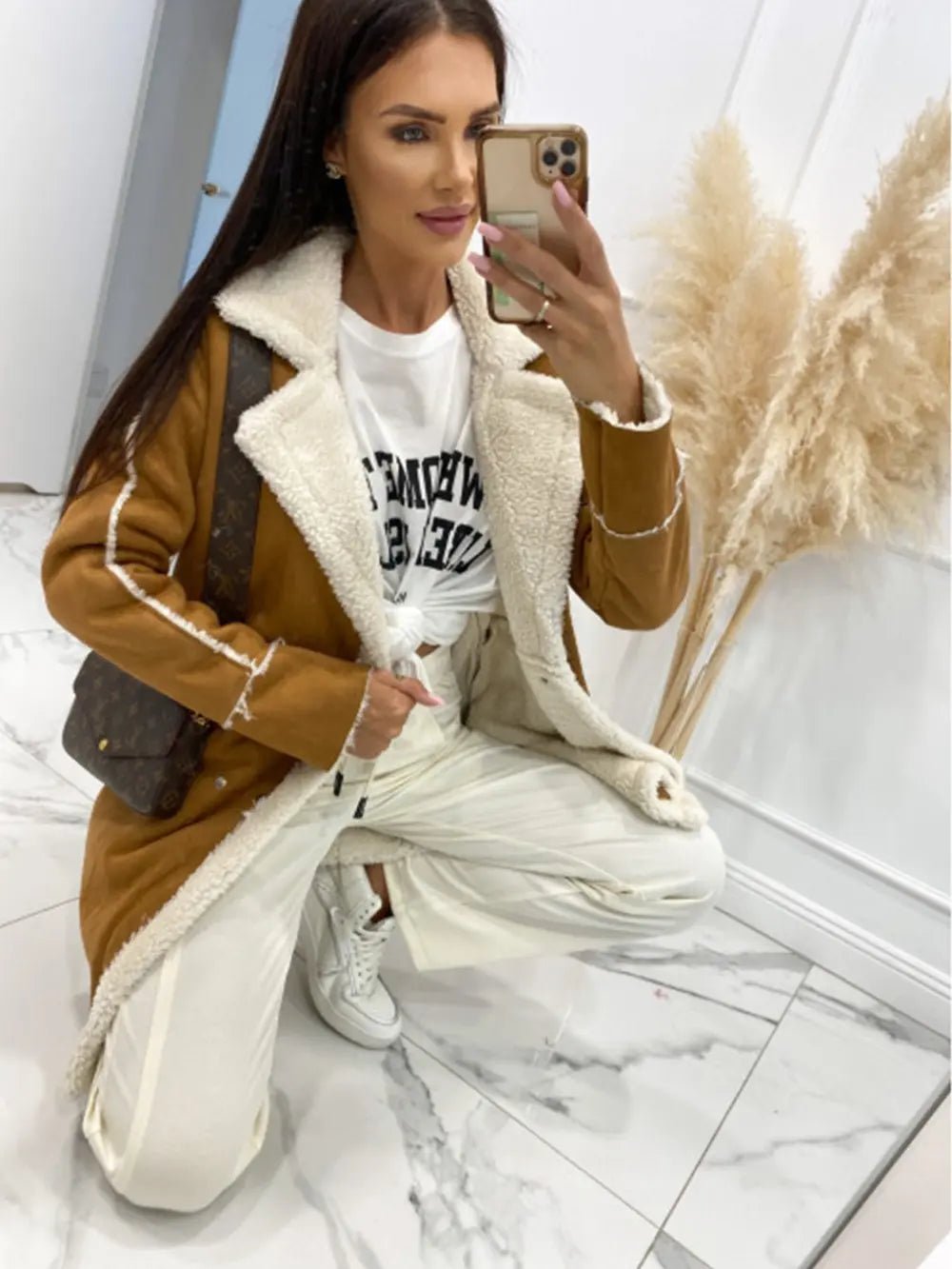 Lapel Collar Exposed Seam Buttoned Coat - Rochelle's House LLC