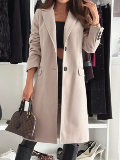Lapel Collar Long Sleeve Coat - Rochelle's House LLC