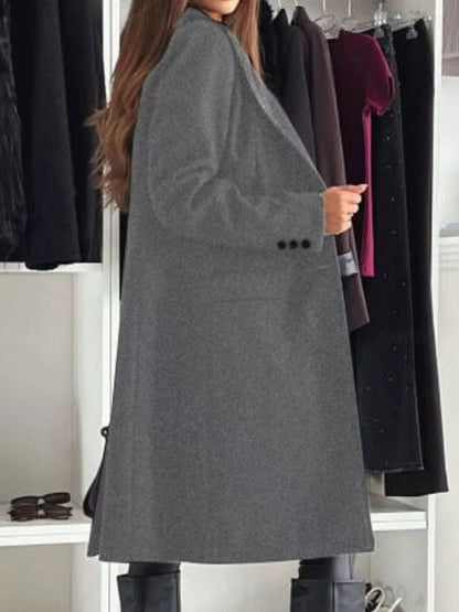 Lapel Collar Long Sleeve Coat - Rochelle's House LLC