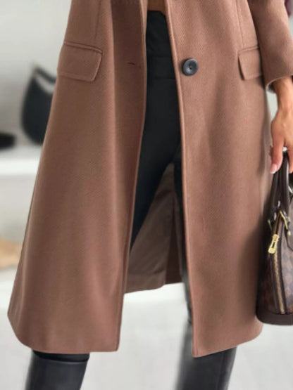 Lapel Collar Long Sleeve Coat - Rochelle's House LLC