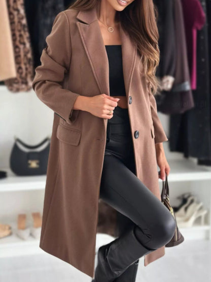 Lapel Collar Long Sleeve Coat - Rochelle's House LLC