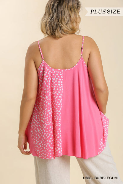 Linen Blend Mixed Animal Print Adjustable Spaghetti Strap Top - Rochelle's House LLC