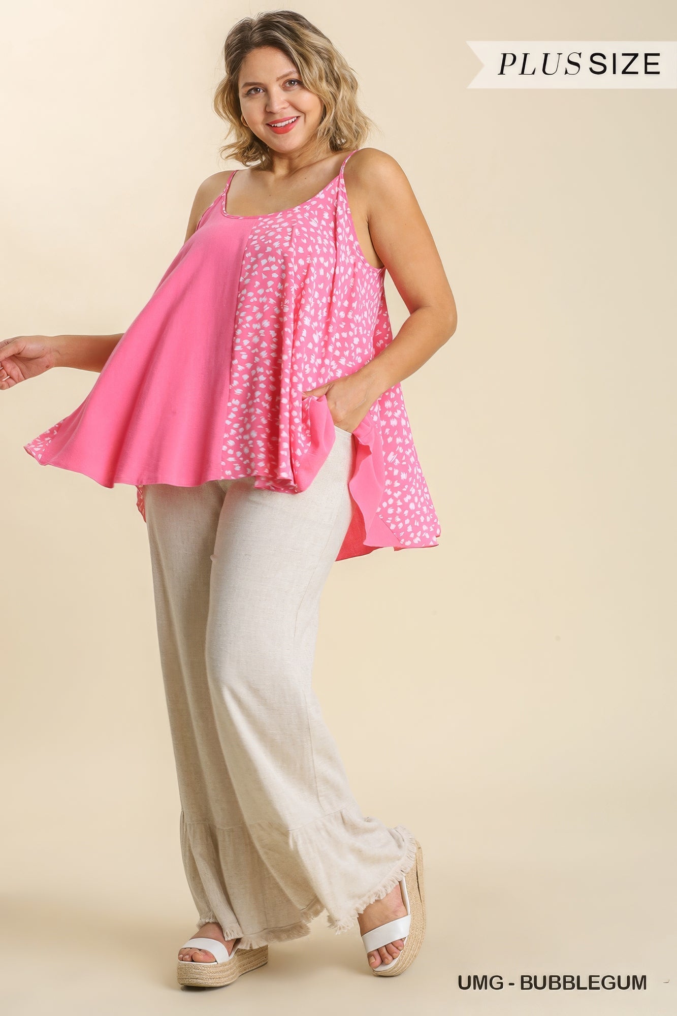 Linen Blend Mixed Animal Print Adjustable Spaghetti Strap Top - Rochelle's House LLC