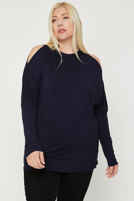 Front view of Long Sleeves Solid Top showing neckline and sleeve details (94% Rayon and)