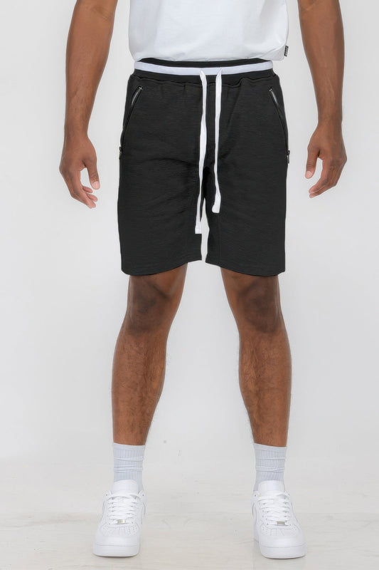Front view of Mens French Terry Sweat Short showing neckline and sleeve details (60% cotton and)