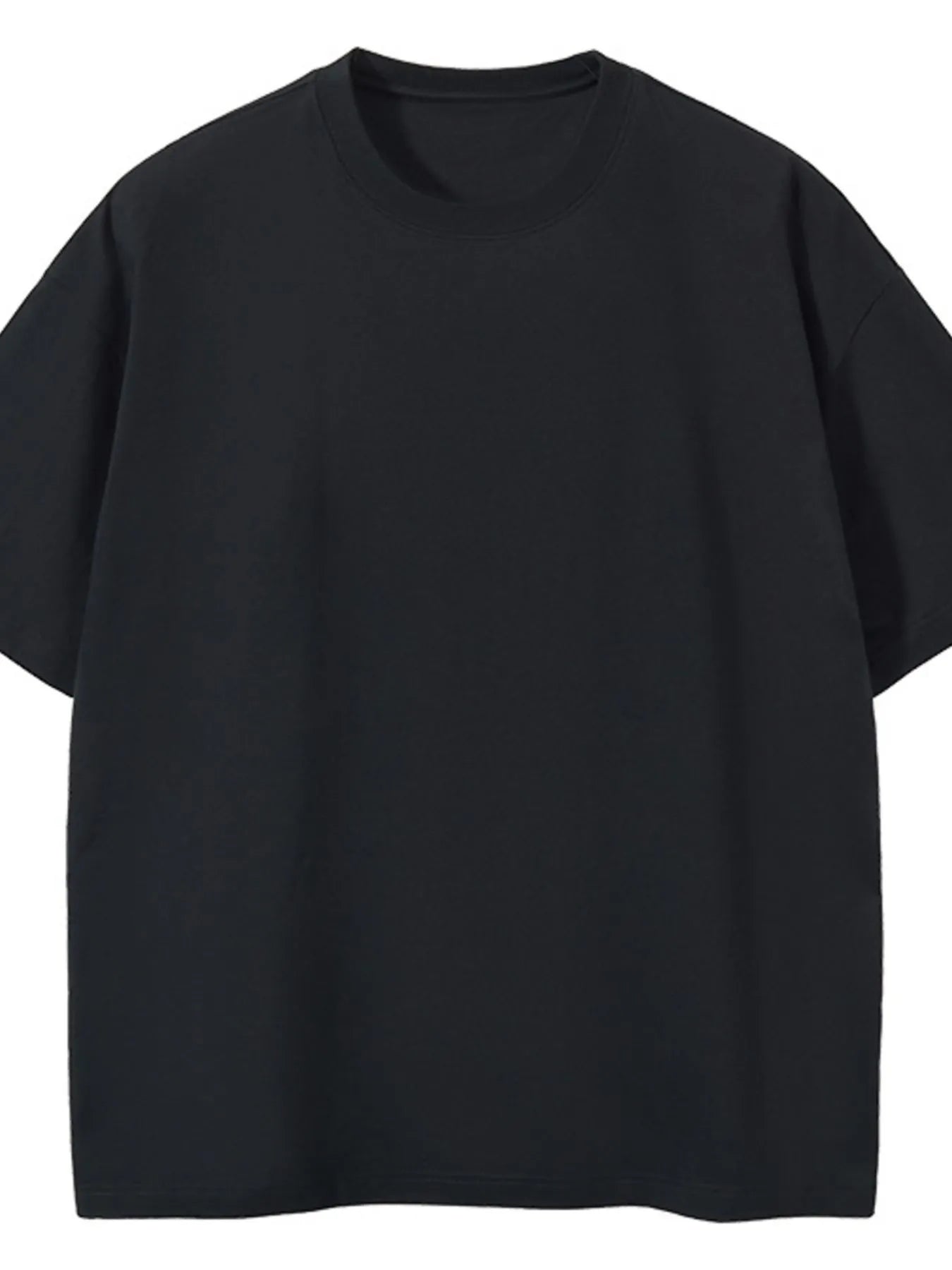 Front view of Men's Full Size Round Neck Short Sleeve T-Shirt Plus Size in Black showing neckline and sleeve details