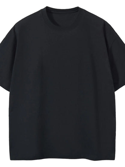 Front view of Men's Full Size Round Neck Short Sleeve T-Shirt Plus Size in Black showing neckline and sleeve details
