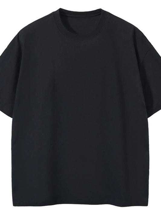 Front view of Men's Full Size Round Neck Short Sleeve T-Shirt Plus Size in Black showing neckline and sleeve details