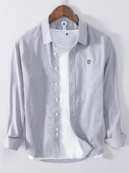 Front view of Men's Plus Size Button Up Long Sleeve Shirt in White showing neckline and sleeve details (100% Pure Cotton)