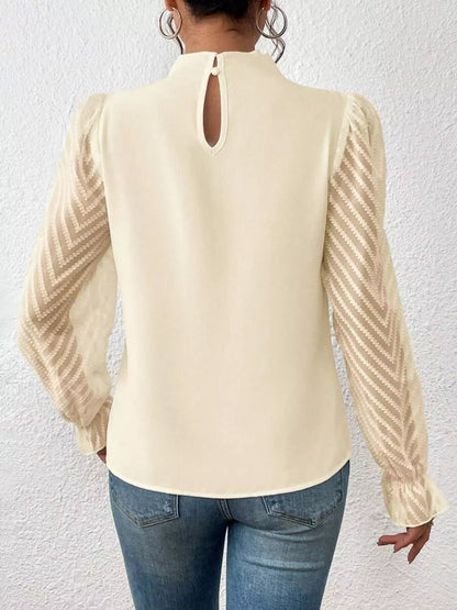 Mock Neck Sheer Lace Sleeve Blouse - Rochelle's House LLC