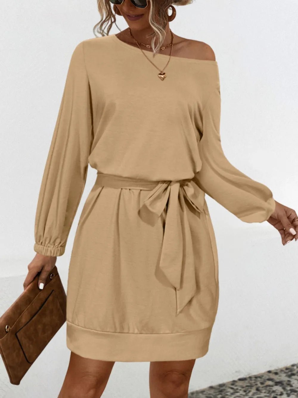 One Shoulder Tie Waist Dress - Rochelle's House LLC
