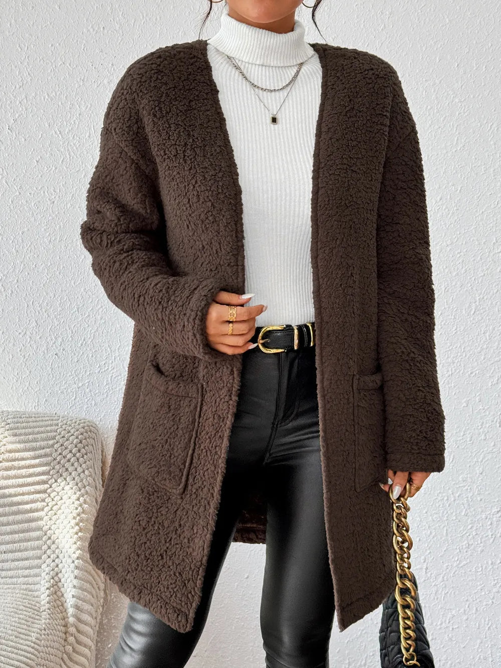 Open Front Long Sleeve Winter Coat - Rochelle's House LLC