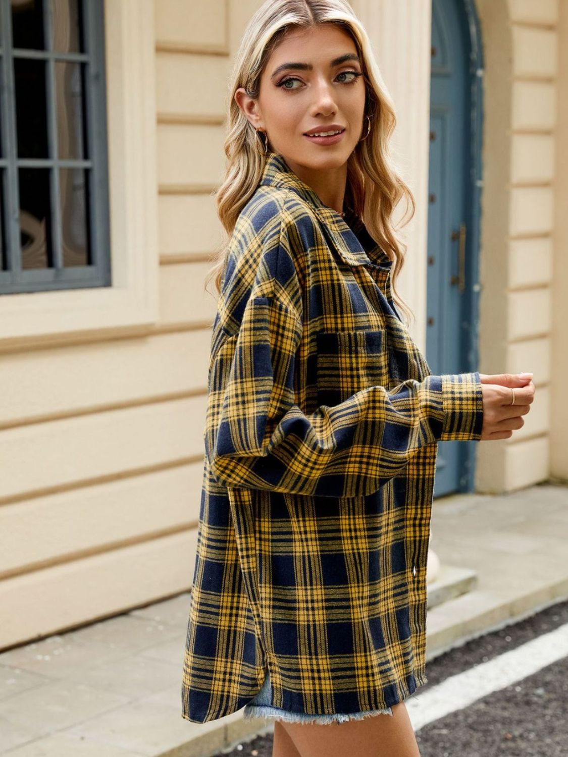Plaid Collared Neck Long Sleeve Shirt - Rochelle's House LLC