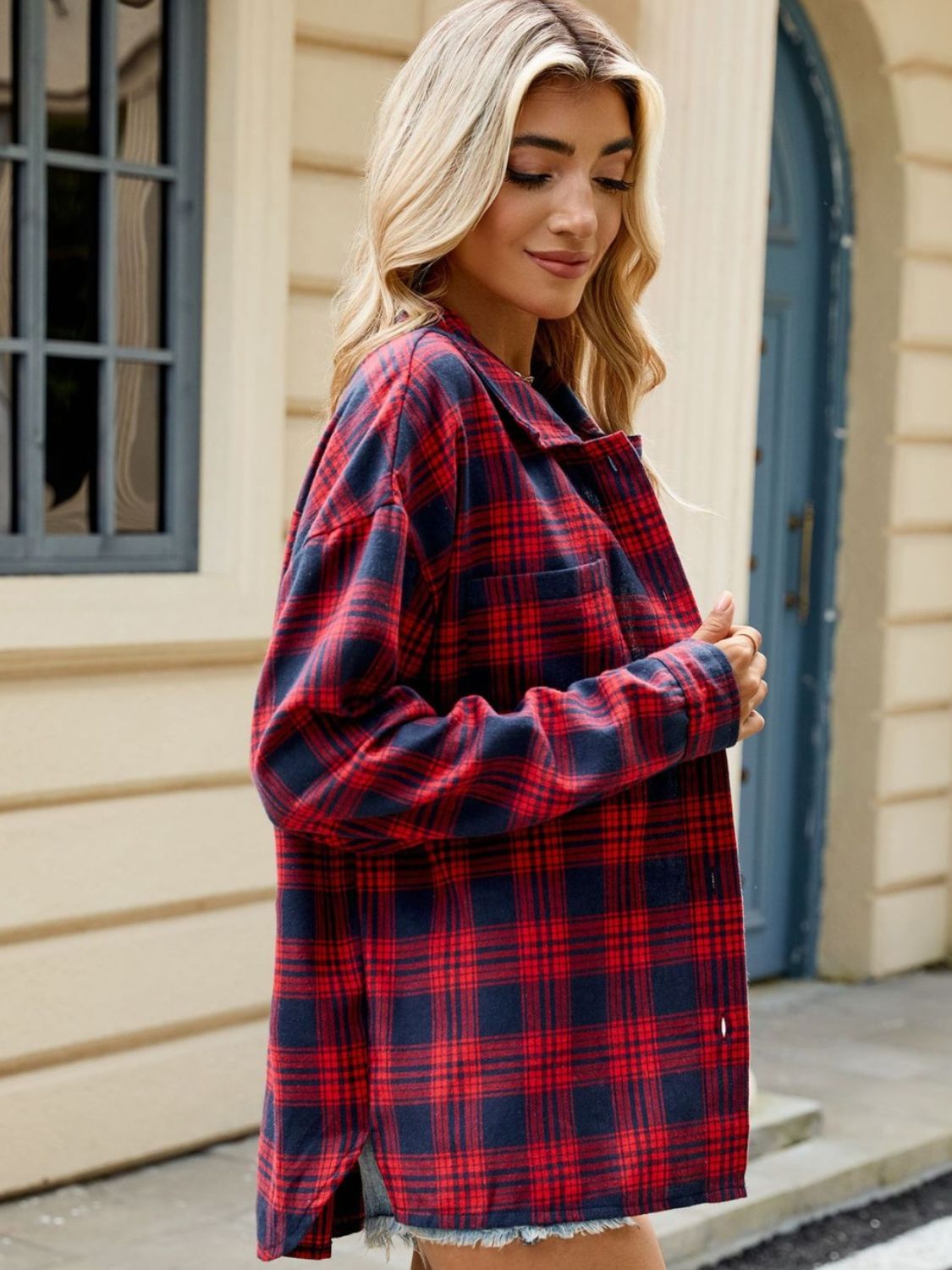 Plaid Collared Neck Long Sleeve Shirt - Rochelle's House LLC