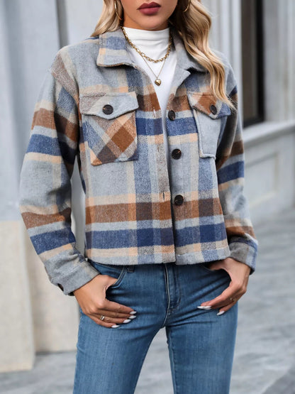 Plaid Oversized Button - Up Cropped Jacket - Rochelle's House LLC