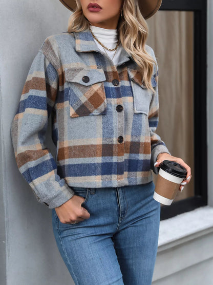 Plaid Oversized Button - Up Cropped Jacket - Rochelle's House LLC
