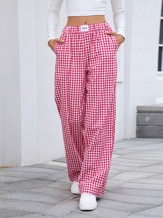 Plaid Wide Leg Casual Pants - Rochelle's House LLC