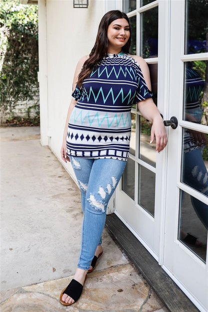 Plus Polka Dot Cold Shoulder Short Sleeve Back Self - tie Top - Rochelle's House LLC