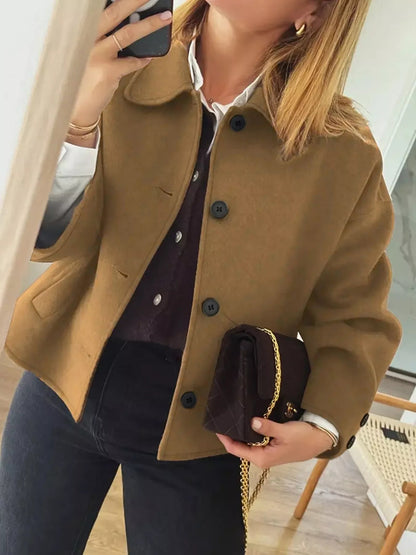 Plus Size Button - Down Cropped Outerwear - Rochelle's House LLC