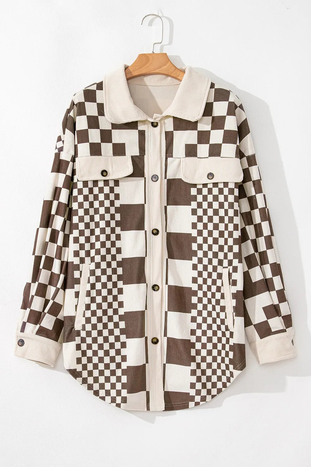 Plus Size Checkered Button Up Long Sleeve Jacket - Rochelle's House LLC