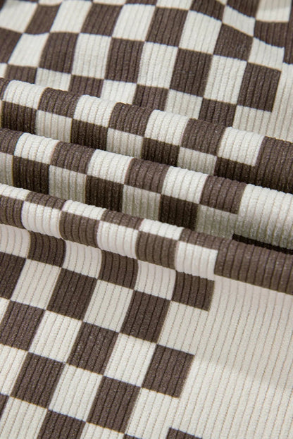 Plus Size Checkered Button Up Long Sleeve Jacket - Rochelle's House LLC