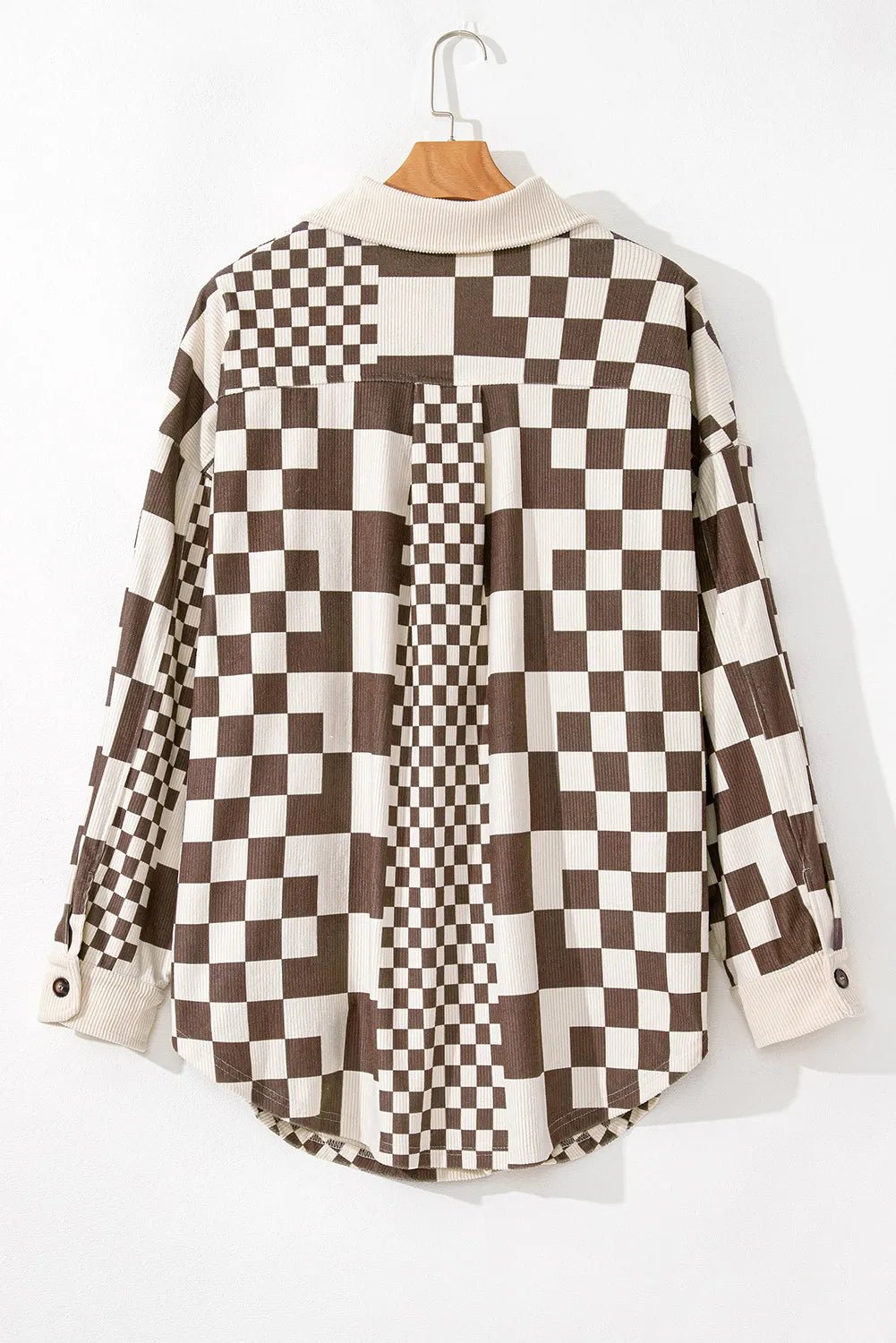 Plus Size Checkered Button Up Long Sleeve Jacket - Rochelle's House LLC