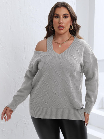 Plus Size Cutout V - Neck Sweater - Rochelle's House LLC