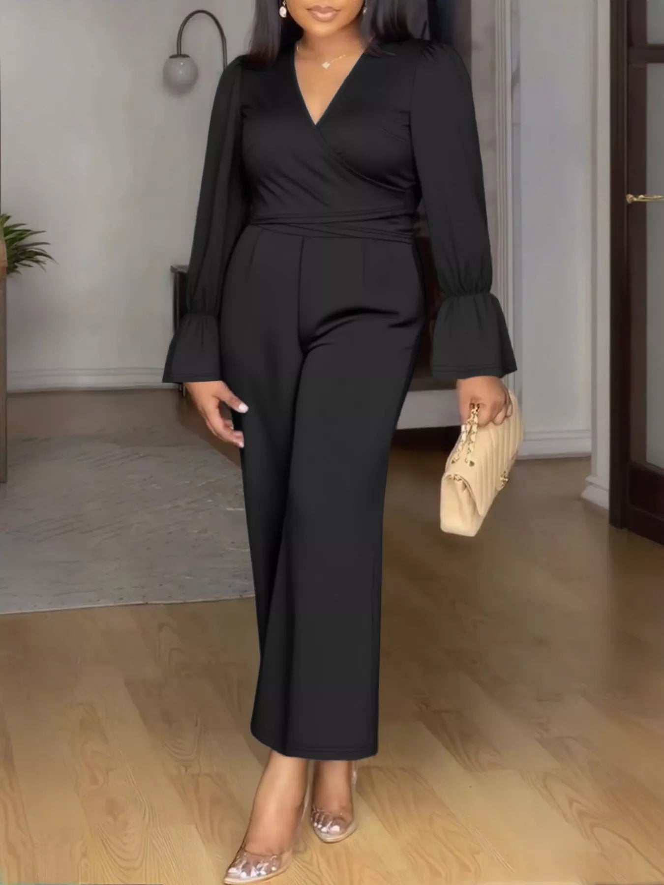 Plus Size Flounce Sleeve Top and Pants Set - Rochelle's House LLC