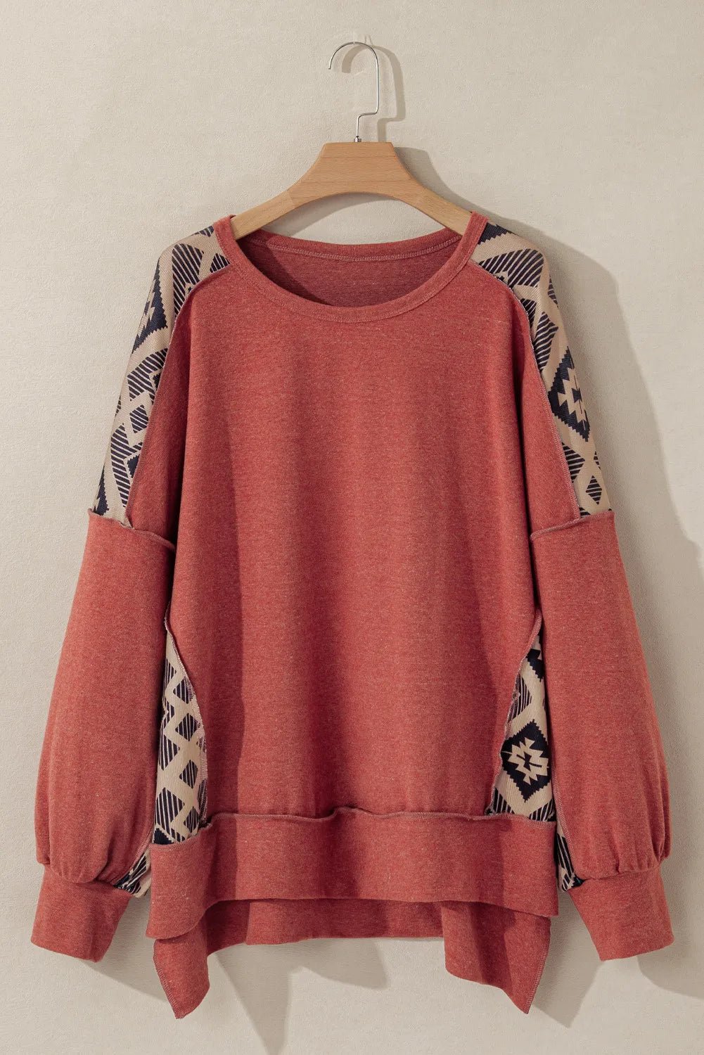 Plus Size Geometric Round Neck Long Sleeve Sweatshirt - Rochelle's House LLC