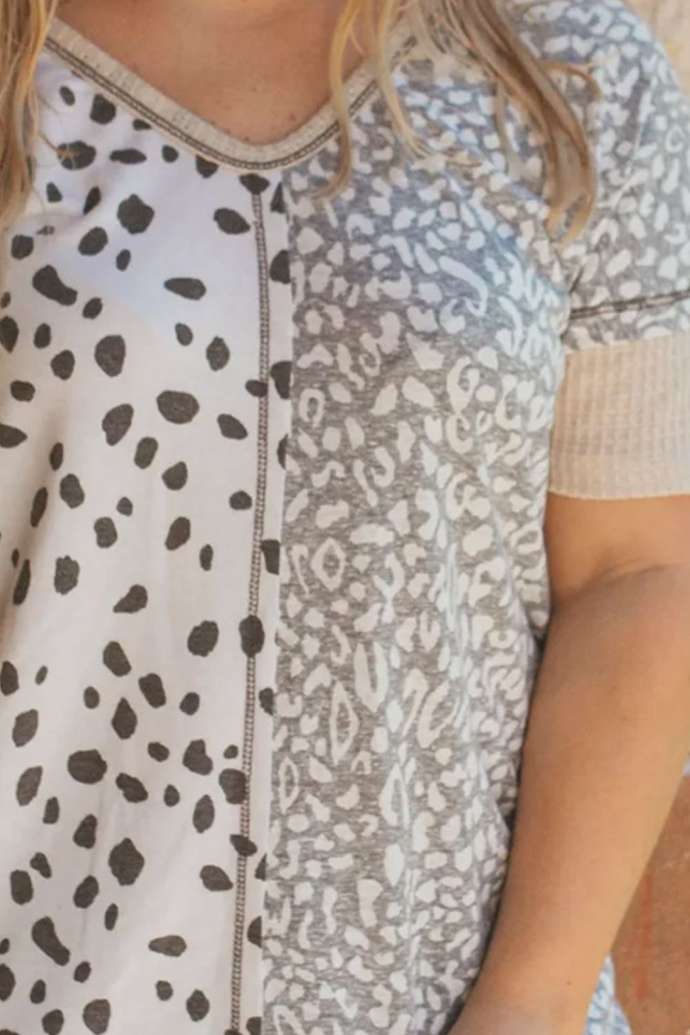 Plus Size Heather Gray Leopard V - Neck Short Sleeve T-Shirt - Rochelle's House LLC