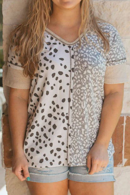 Plus Size Heather Gray Leopard V - Neck Short Sleeve T-Shirt - Rochelle's House LLC
