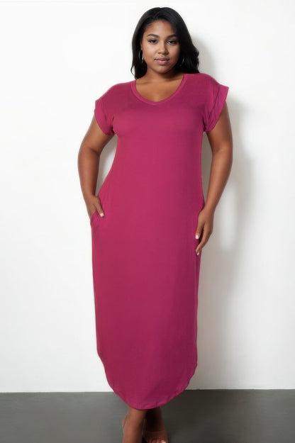 Plus Size Hidden Pocket Batwing Sleeve V Neck Long Dress - Rochelle's House LLC