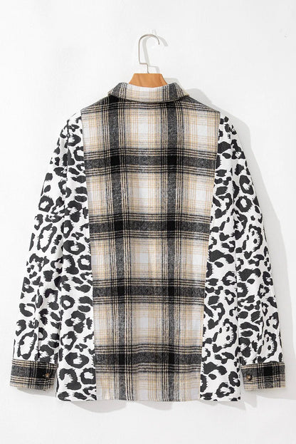 Plus Size Leopard Plaid Button Up Long Sleeve Shacket - Rochelle's House LLC